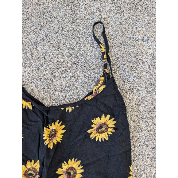 MSBASIC Sunflower Print Mini Slip Dress Black Yellow 90s Style Rayon Womens M - Picture 3 of 5